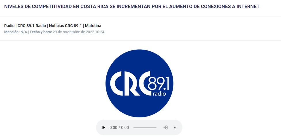 Noticias CRC 89.1 – Matutina | Niveles de competitividad en costa rica se incrementan por el aumento de conexiones a internet.